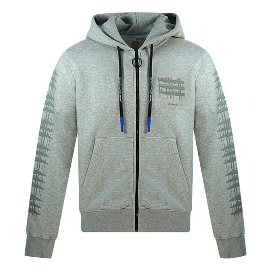 Off White Diag Indus Drip Logo Grey Zip Up Hoodie OMBE001E19E30004 0791 XXS